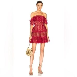 Self Portrait Classic Red Lace Off Shoulder Party Cocktail Dress Size US 2